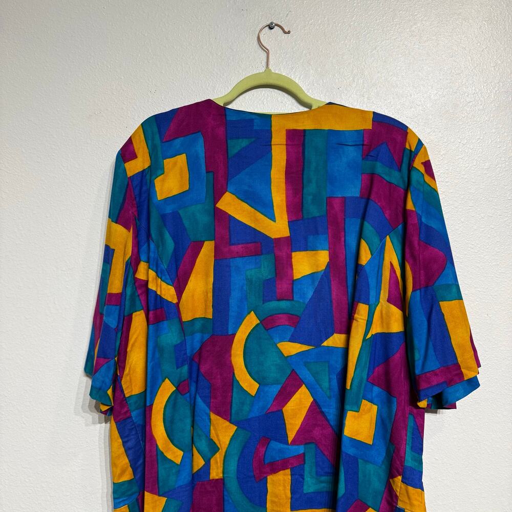 Jeffrey & Dara Multicolor Abstract Geometric Button Front Blouse Top Sz 22 - Picture 7 of 11